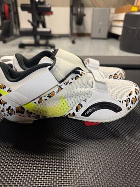 Nike Women’s White Sneakers with Neon Yellow Swoosh & Leopard Print